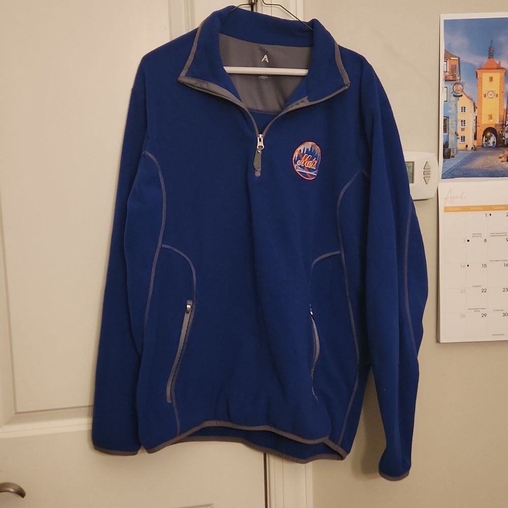 MLB New York Mets Blue Quarter Zip Fleece Pullover Hoodie Size L